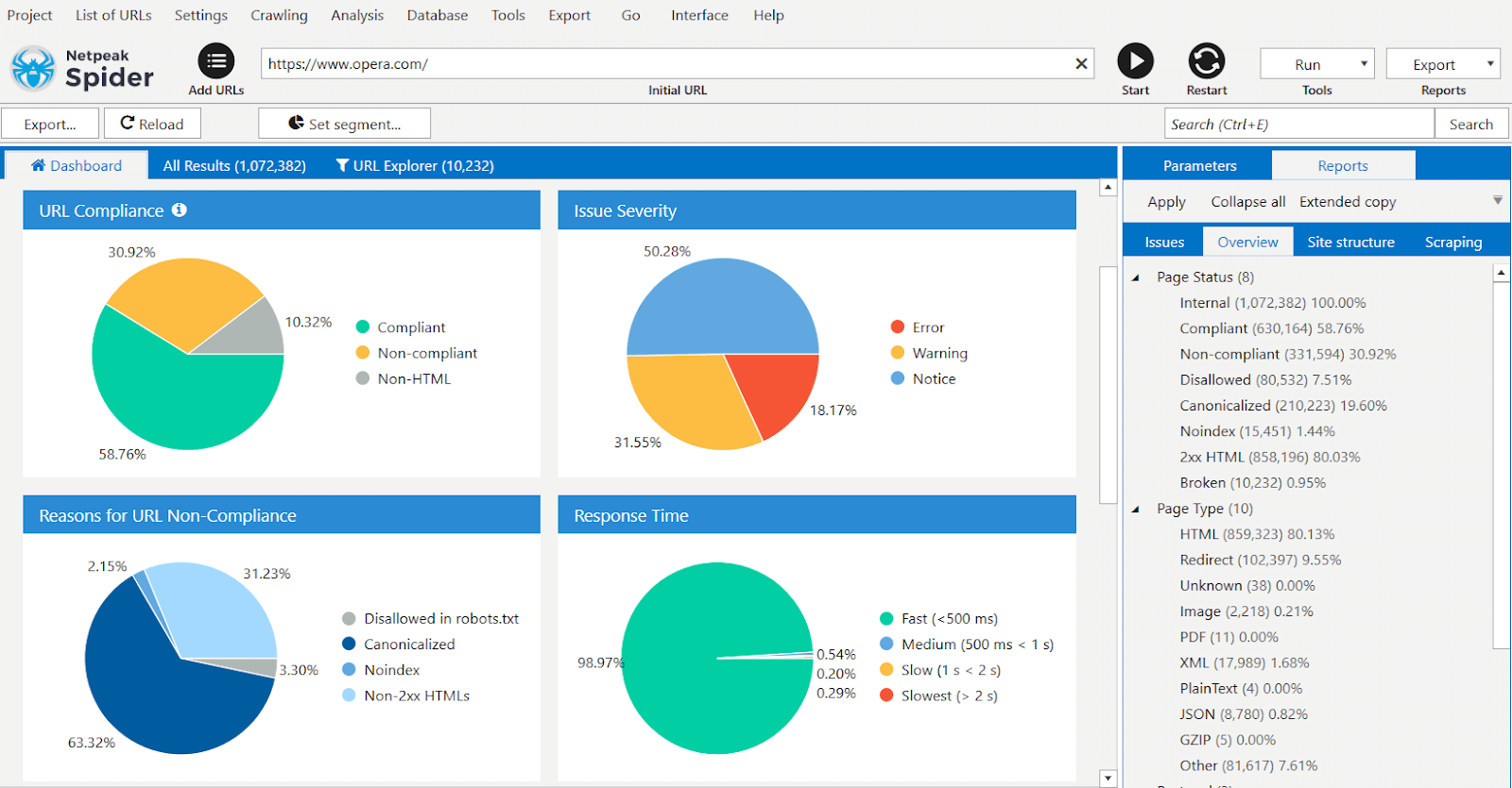 netpeak spider main dashboard