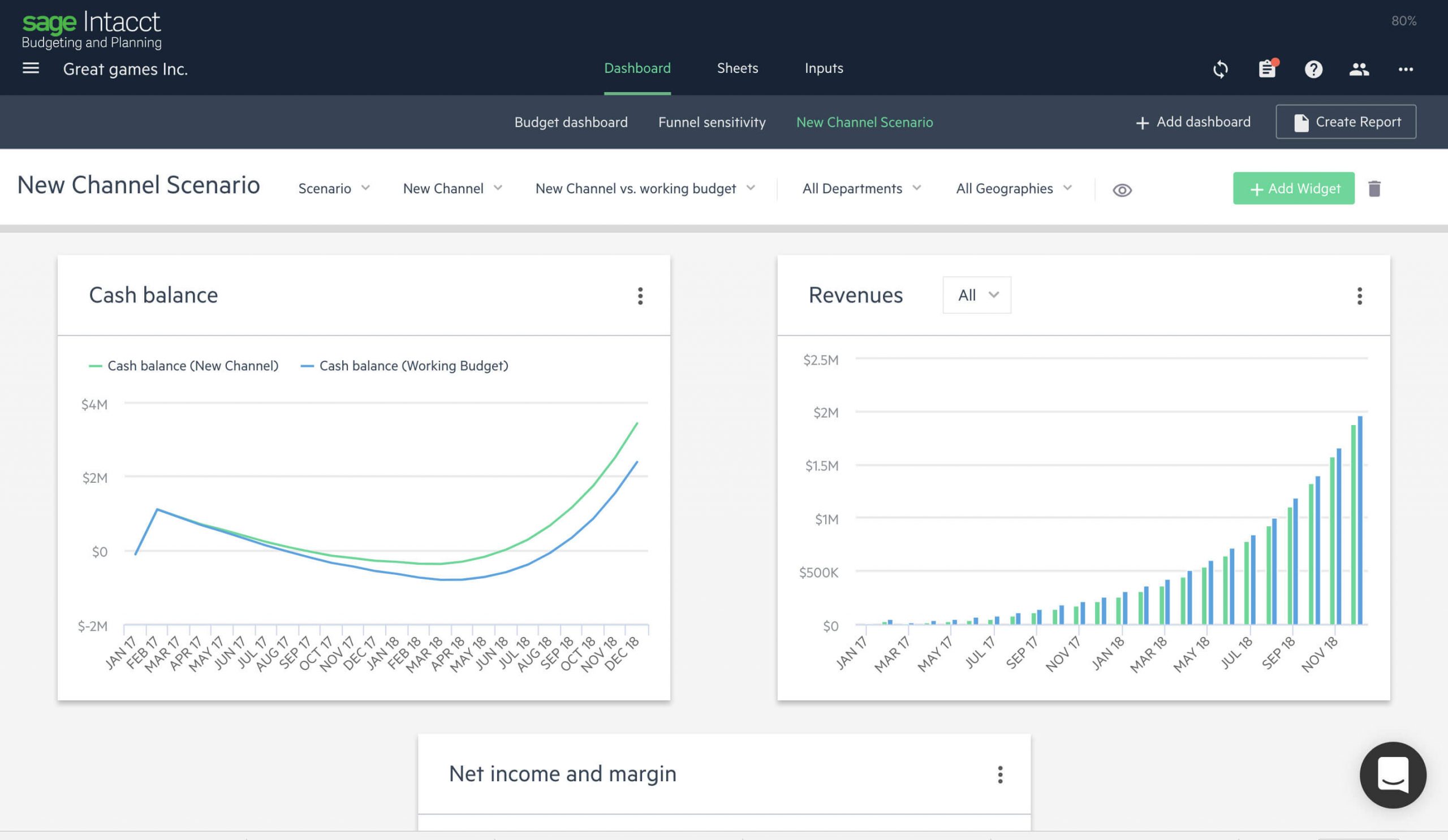 sage intacct main dashboard