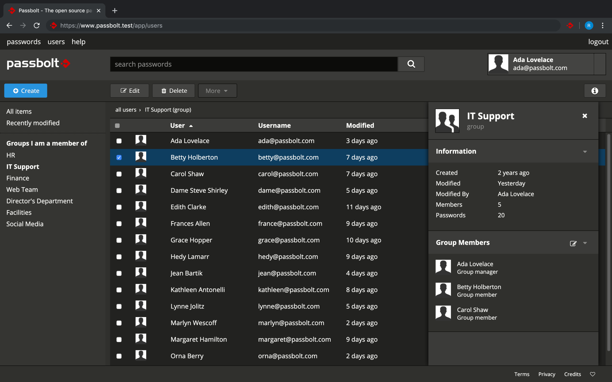 passbolt main dashboard