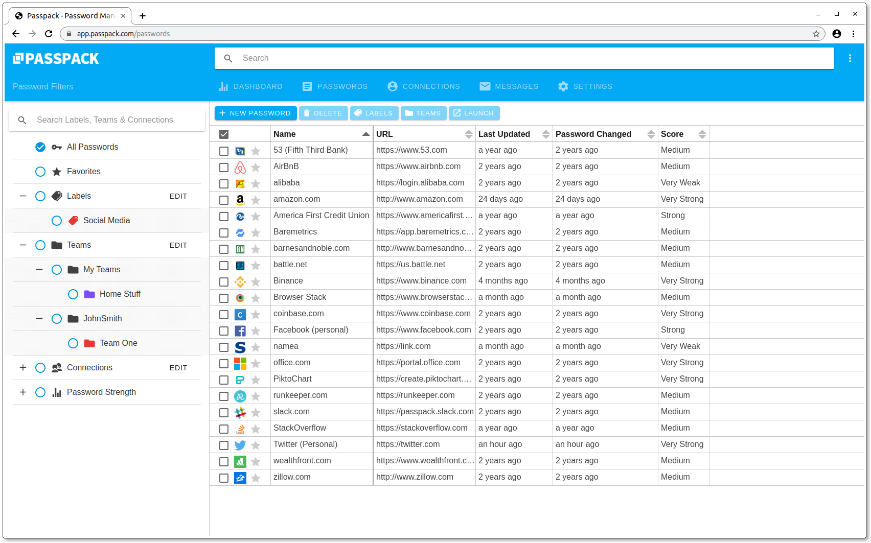 passpack main dashboard