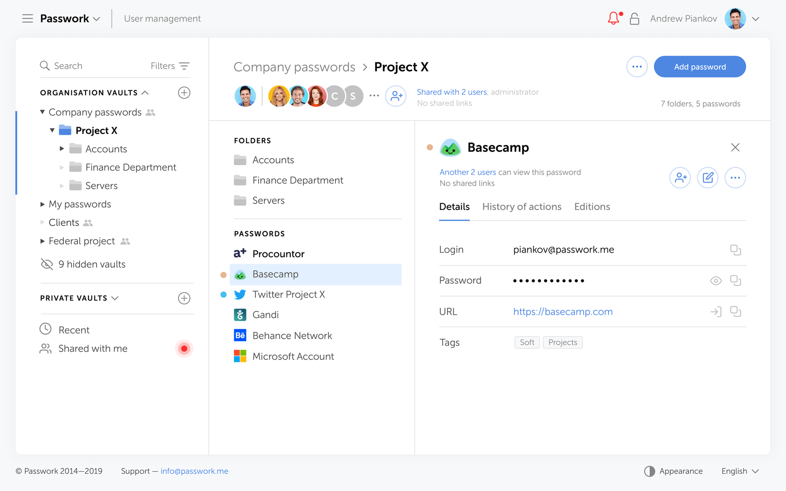 passwork main dashboard