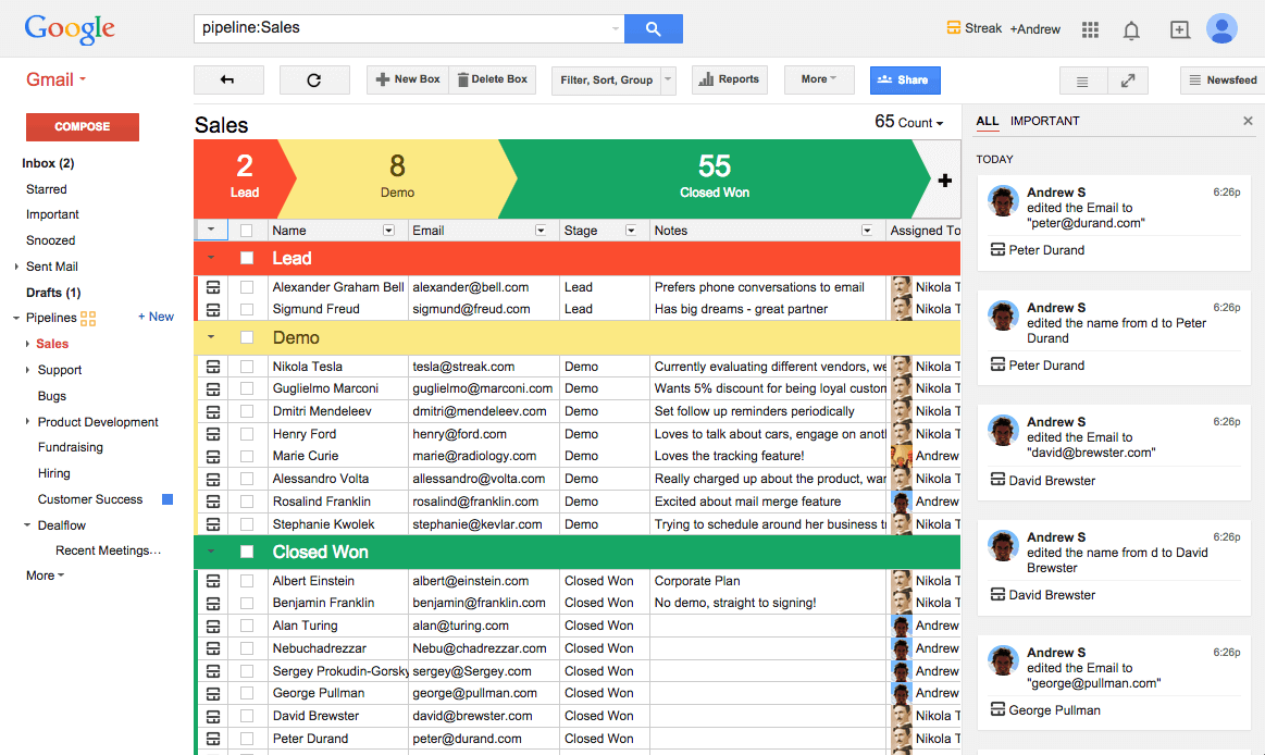 streak main interface