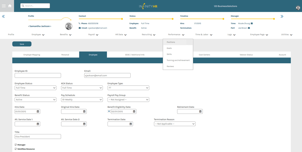 infinity hr main interface