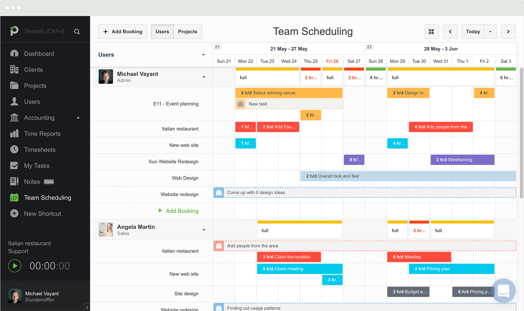 paymo team scheduling main interface