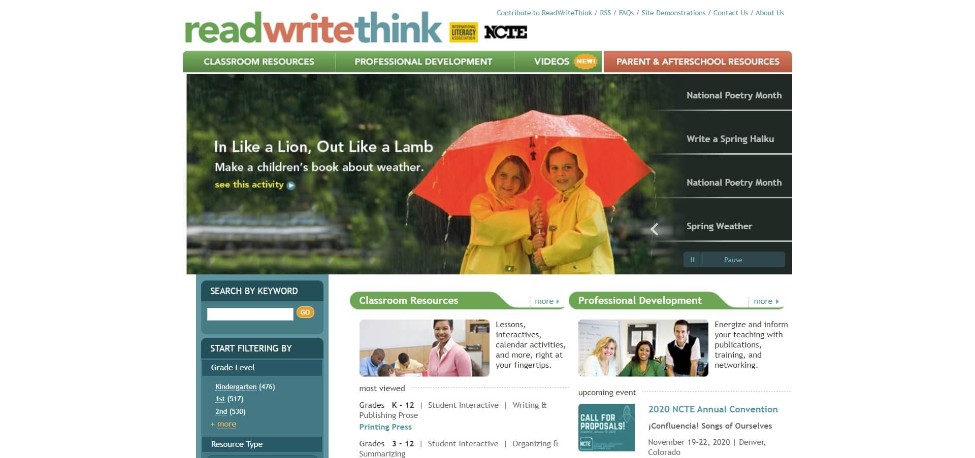 readwritethink main interface