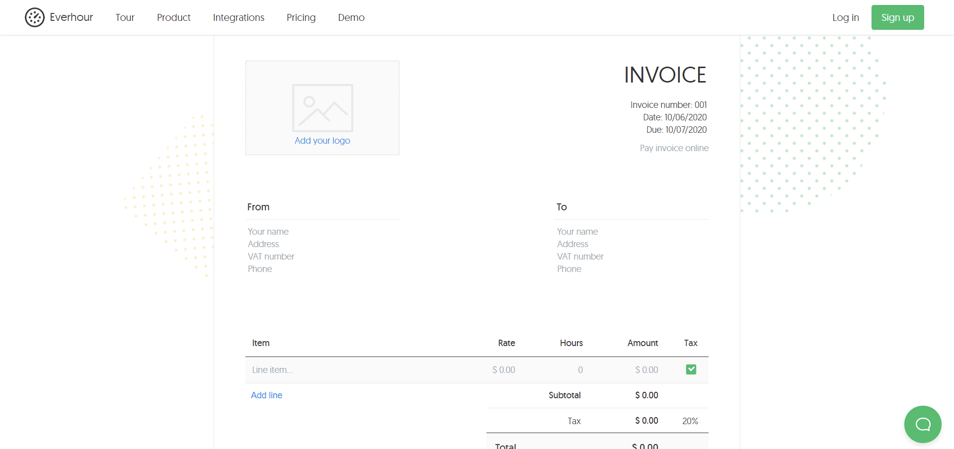 everhour invoice generator dashboard