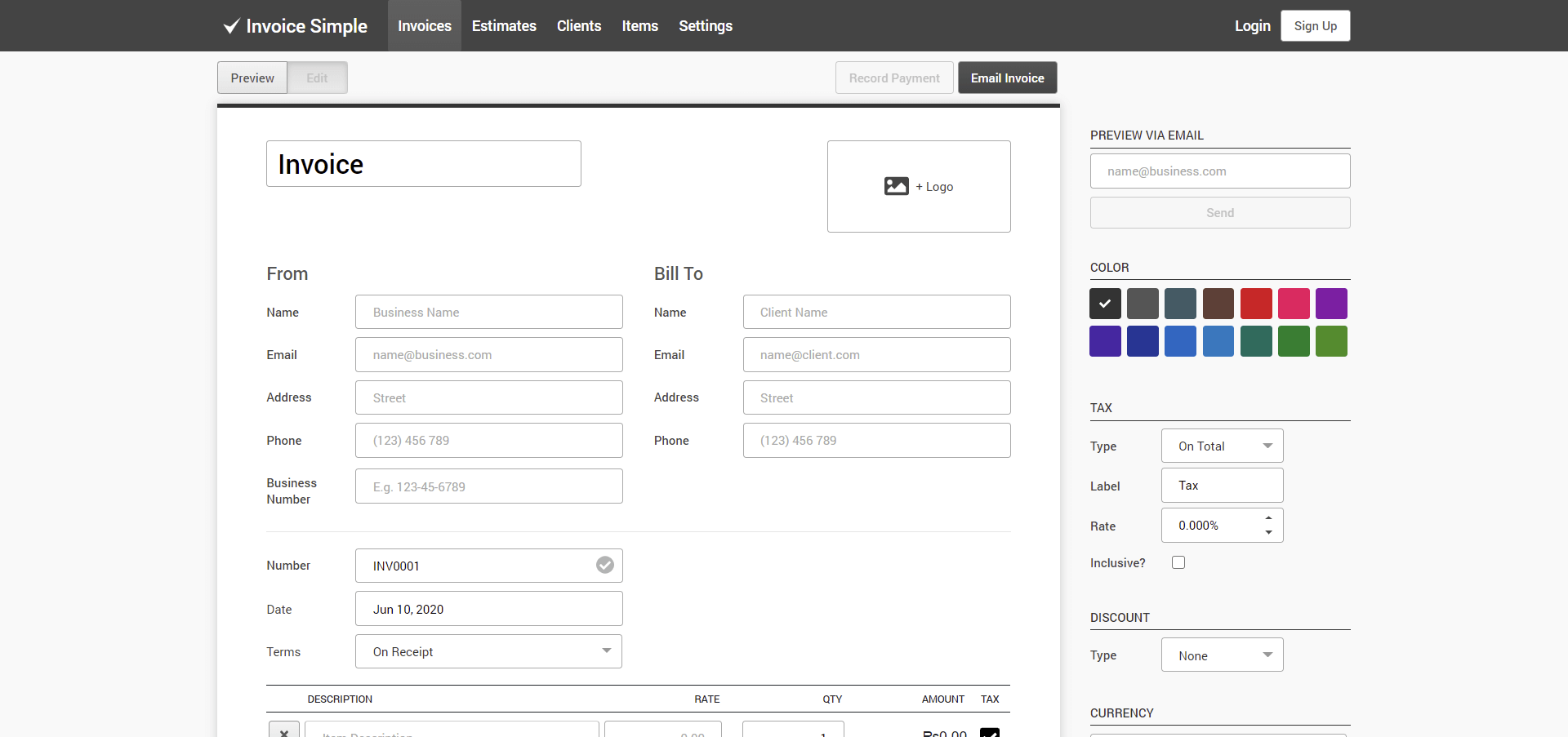 invoice simple invoicing dashboard