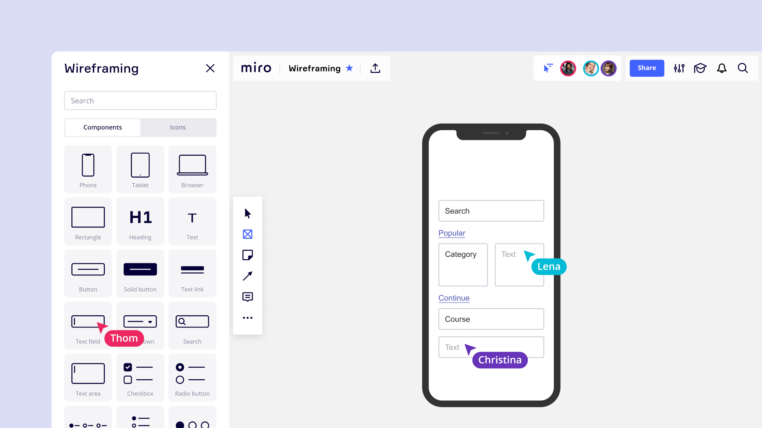 miro dashboard, wireframe tool