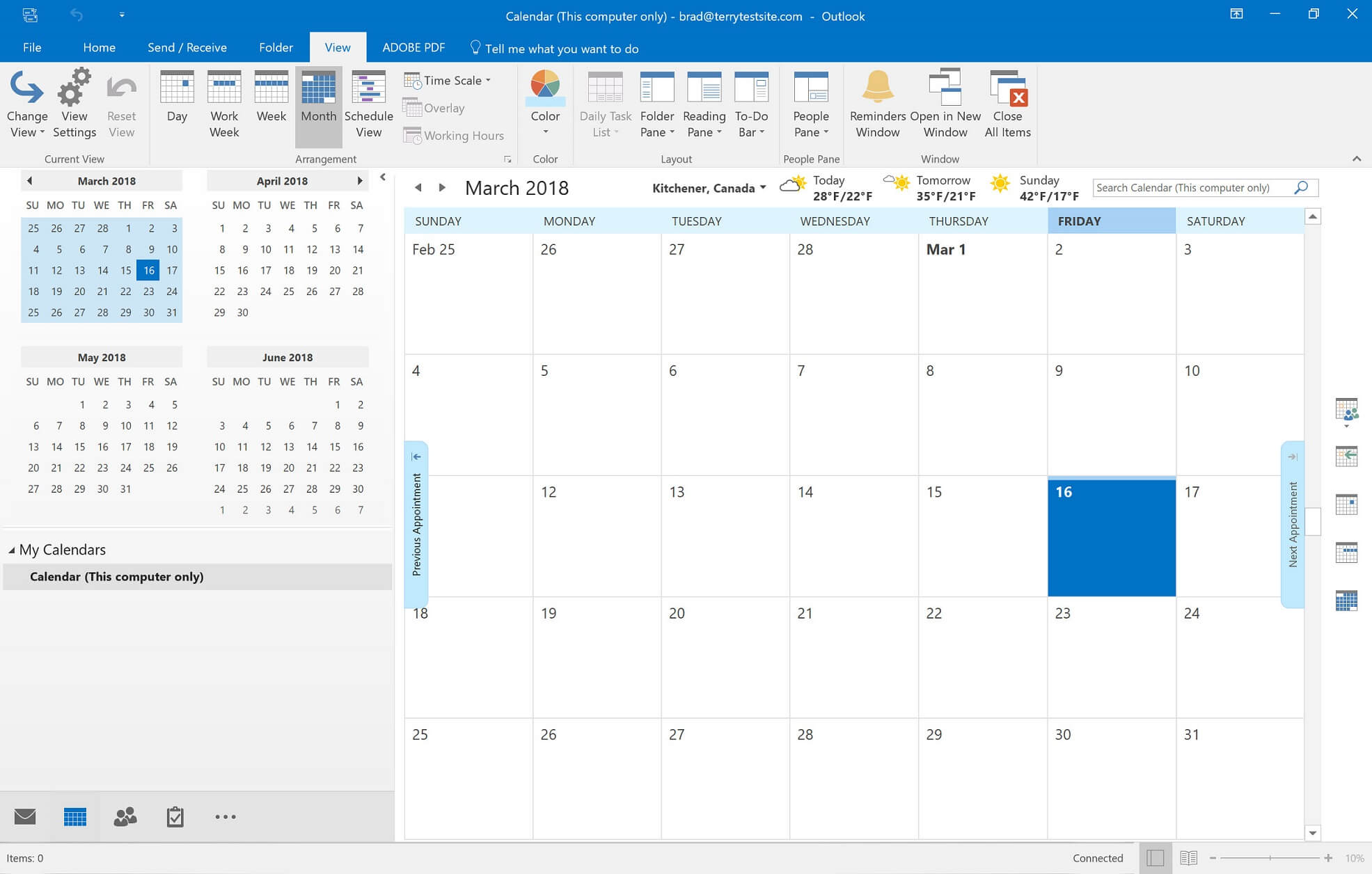 outlook calendar main dashboard