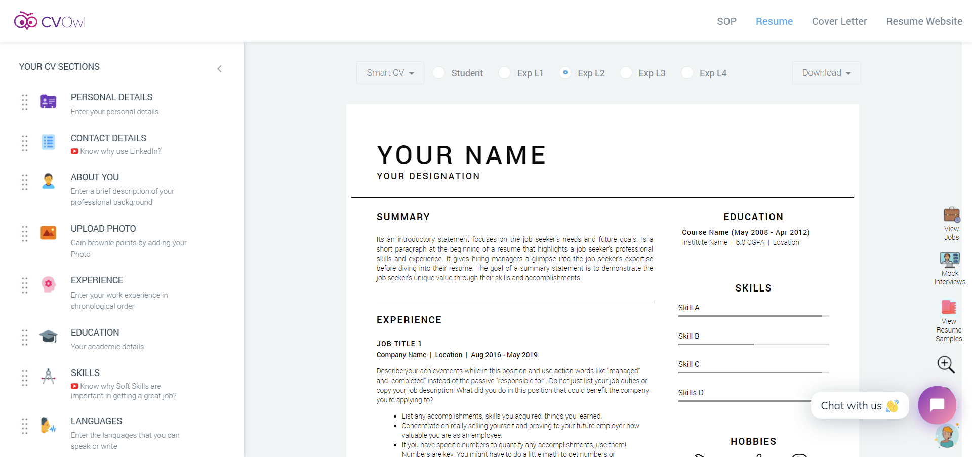 cvowl resume builder tool