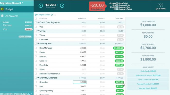 free simple personal budget software