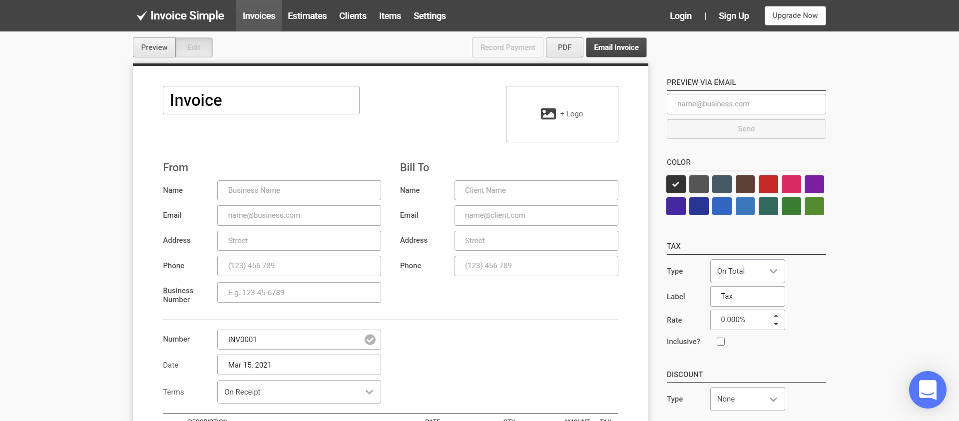 invoice simple main website